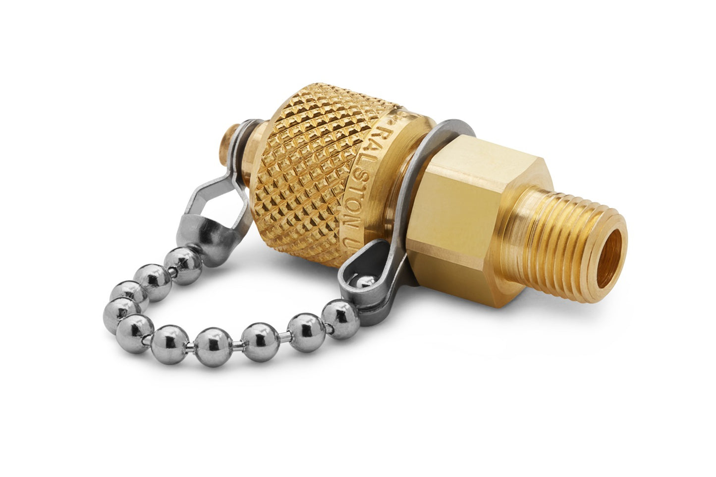 Ralston QTFT-1MB0 (1/8" male NPT x male Quick-test, no check-valve, with cap and chain, brass)